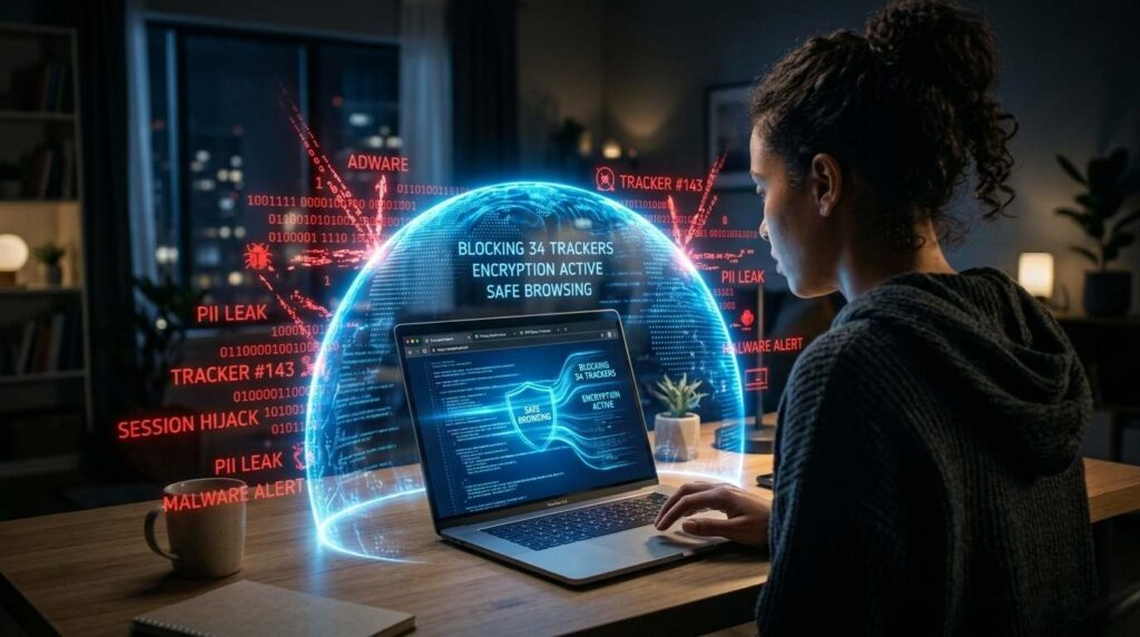 Ilustrasi pentingnya perlindungan data menggunakan aplikasi browser anti pelacak.