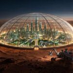 Ilustrasi desain rumah kota mandiri di Mars