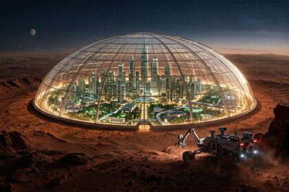 Ilustrasi desain rumah kota mandiri di Mars