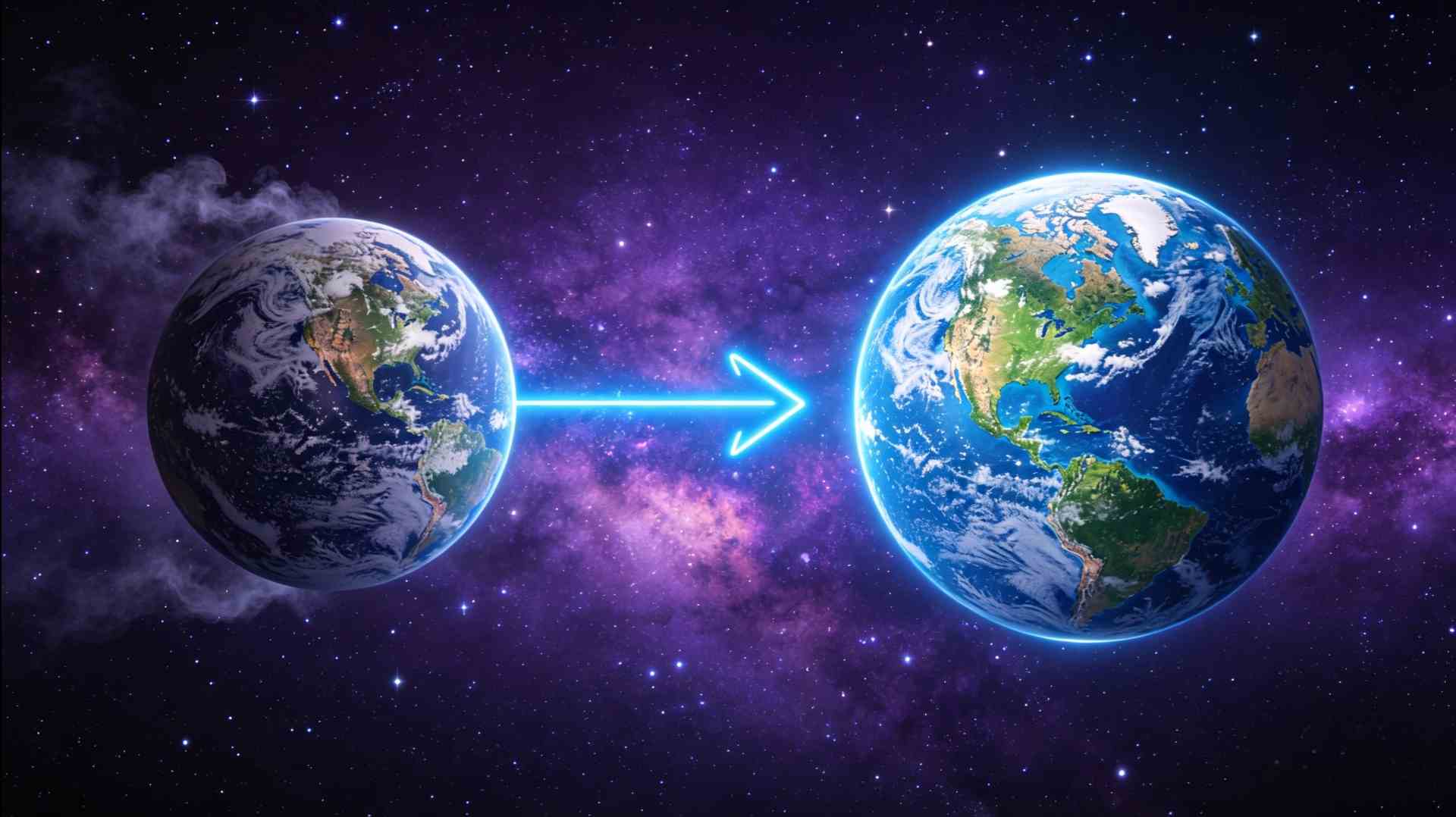 Foto fotorealistik penampakan planet layak huni baru mirip Bumi dengan samudra luas dari luar angkasa.