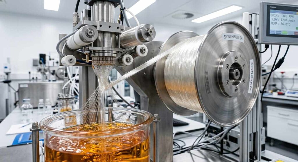 Mesin biomanufaktur di laboratorium sedang memintal cairan protein menjadi serat massal untuk menunjukkan bahwa sutra laba-laba lebih kuat dari baja.