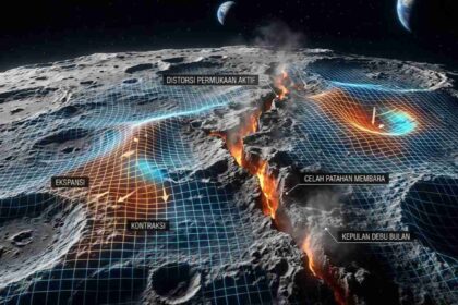 Ilustrasi grid topografi yang menunjukkan bagaimana bulan ternyata bernapas mengembang menyusut